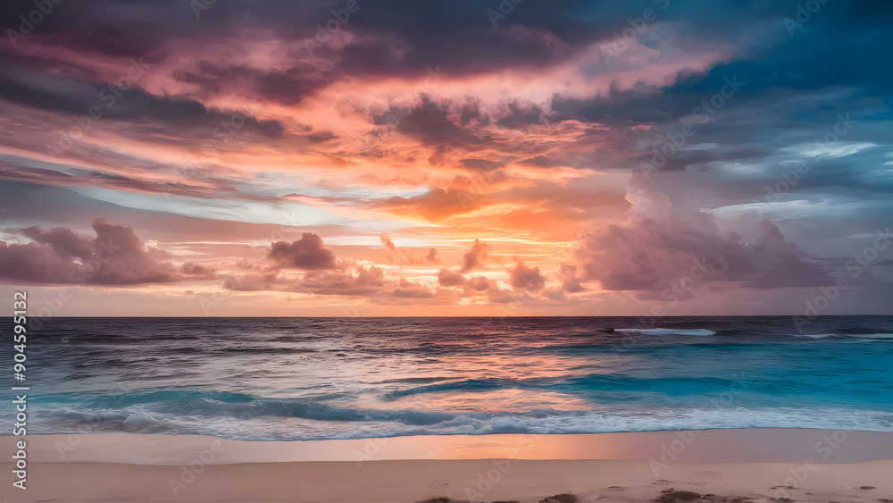 Beautiful majestic golden sunrise sky with yellow sunlight and motion blur of flowing sea surface in the morning, Beautiful majestic golden sunrise sky with yellow sunlight and motion blur of flowing sea surface in the morning,