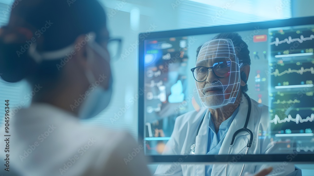 Realism of An image of a patient receiving a remote consultation via a holographic doctor. Realism of An image of a patient receiving a remote consultation via a holographic doctor.