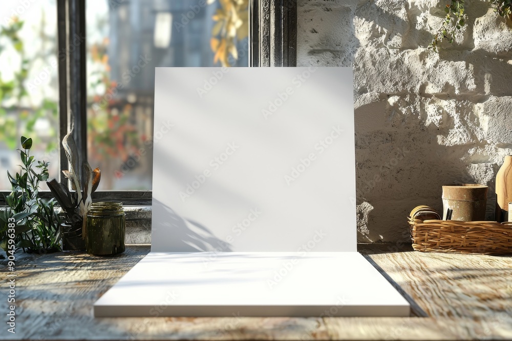 Blank paper mockup on table created with Generative AI Blank paper mockup on table created with Generative AI