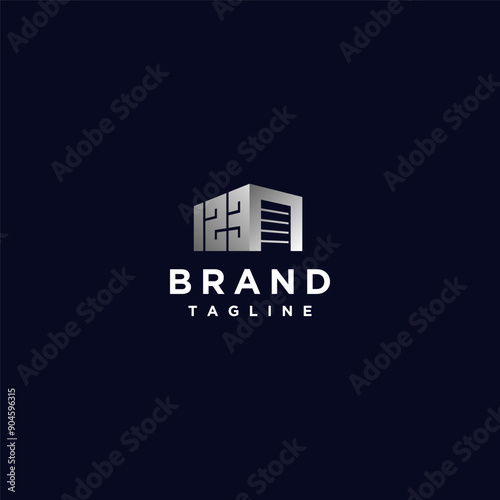 Number 123 Next to Storage Door Icon Logo Design. Simple Self Storage Place Numbered 123 Logo Design.