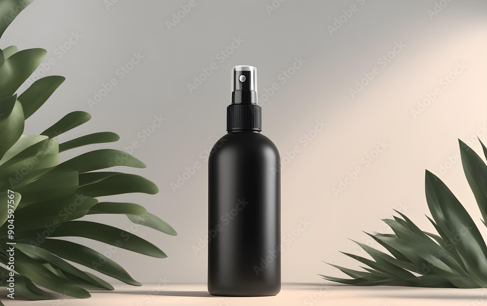 blank black mist spray bottle mockup plain boston sprayer with cap. 3d render. ai generative blank black mist spray bottle mockup plain boston sprayer with cap. 3d render. ai generative