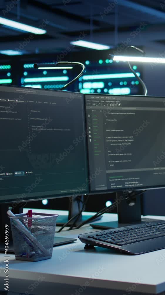 Vertical video Computers in data center used for managing ...