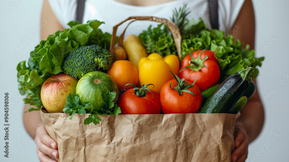Fototapeta premium 紙の買い物袋に野菜