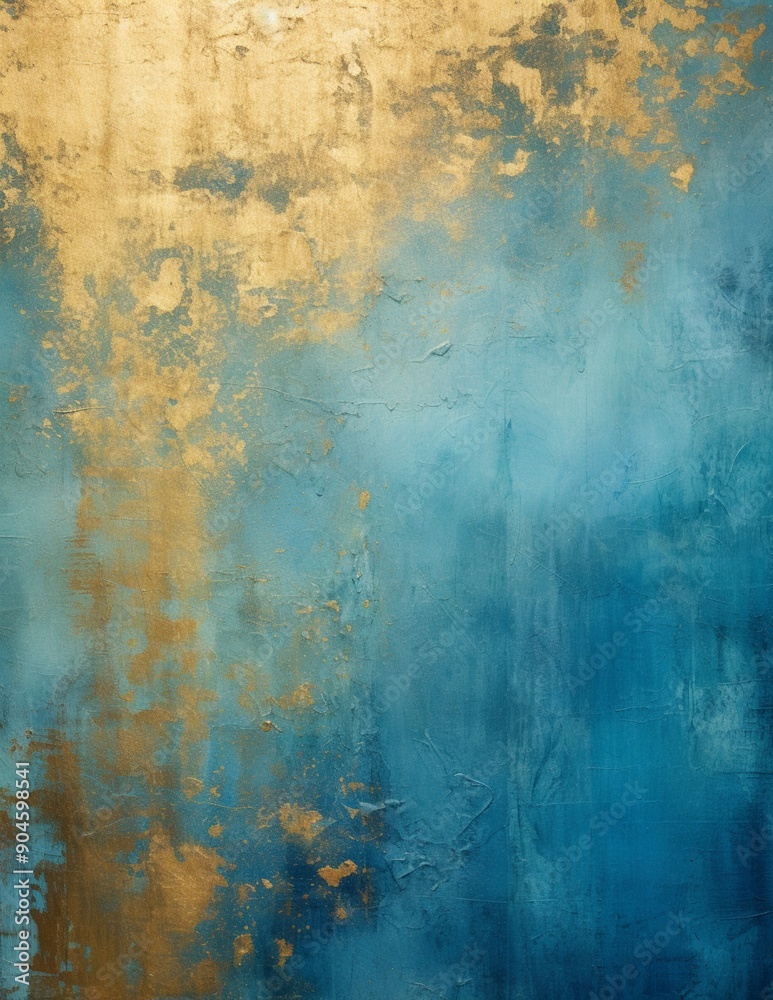 Obraz premium Blue teal and gold grungy painted background gold foil 