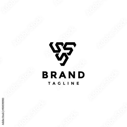 Triangle Shield Initial Letter SSS Logo Design. Three S Letters Rotate Form Triangle Logo Design.