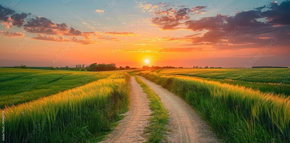 Fototapeta premium Sunset Over Countryside Path