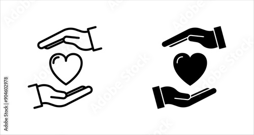 Heart icon in hand set, Love icon, Health, medicine symbol on white background.