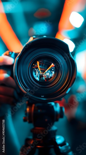 close-up of a professional camera lens against a dark background, perfect for a lens-themed wallpaper