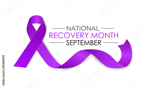 National Recovery Month is observed every September in the United States to raise awareness about mental health and substance use.Calligraphy Realistic Teal Ribbon. Banner poster, flyer and background