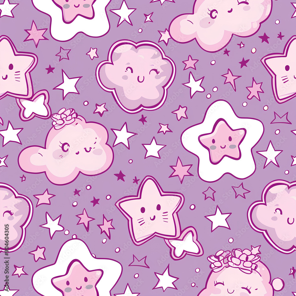 Cute Pink and Purple Kawaii Star and Cloud Pattern Cute Pink and Purple Kawaii Star and Cloud Pattern
