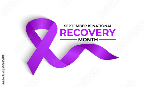 National Recovery Month is observed every September in the United States to raise awareness about mental health and substance use.Calligraphy Realistic Teal Ribbon. Banner poster, flyer and background