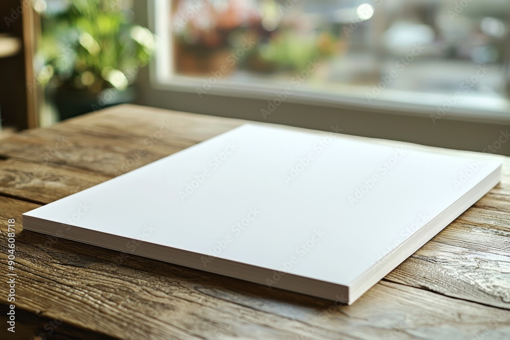 Fototapeta premium Blank paper mockup on table created with Generative AI