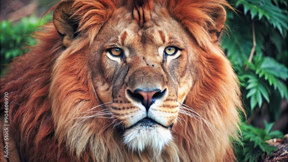Fototapeta premium Close up of a majestic lion staring intensely , Lion, feline, predator, wildlife, wild, safari, animal, close-up, portrait