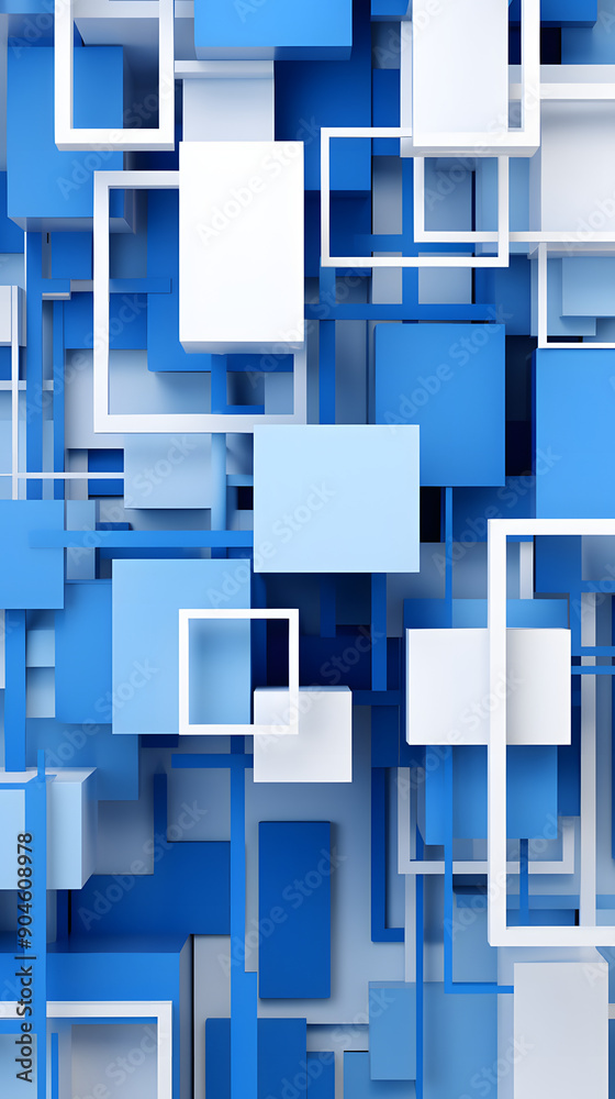 Fototapeta premium Technology blue and white squares stacked abstract graphic poster background