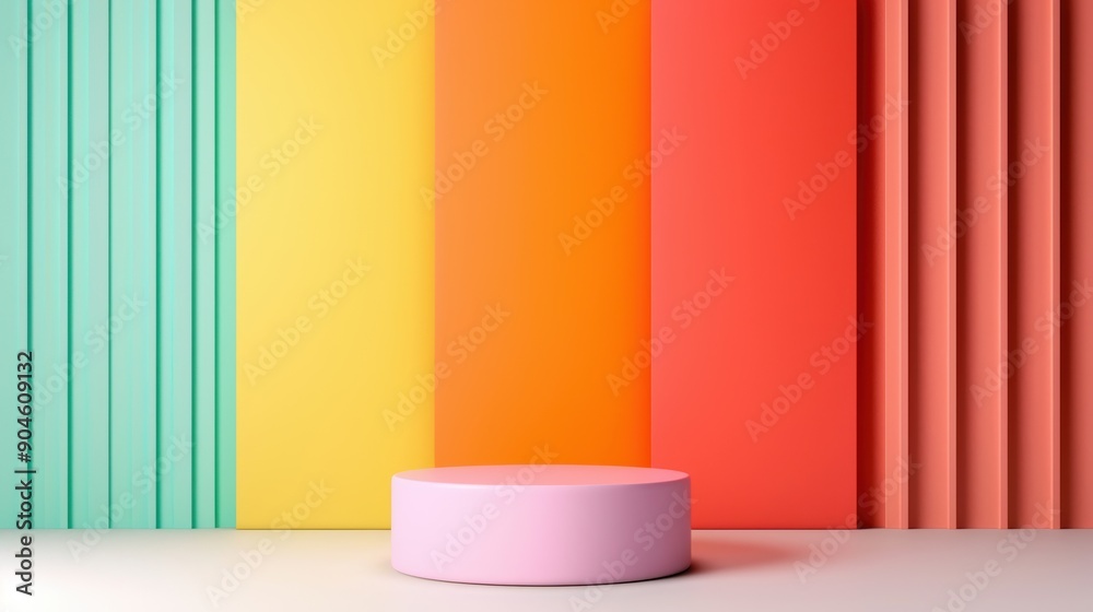 Blank podium in a vibrant, colorful theme, ideal for playful and lively product presentations Blank podium in a vibrant, colorful theme, ideal for playful and lively product presentations