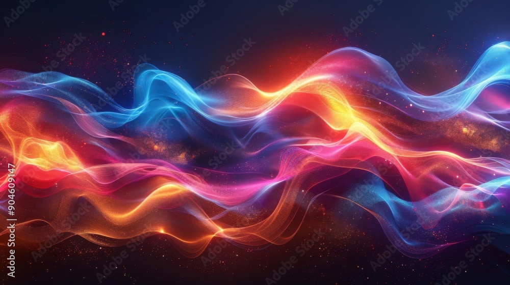 Fototapeta premium Abstract glowing waves of blue, orange, and red light.