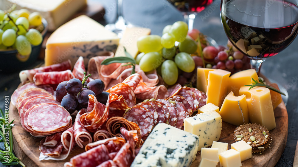 Cheese and charcuterie platter with nuts and fruit Cheese and charcuterie platter with nuts and fruit
