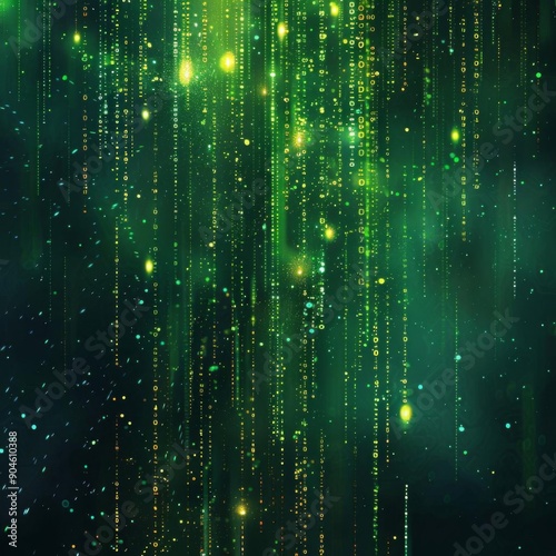 Abstract green and gold digital rain background