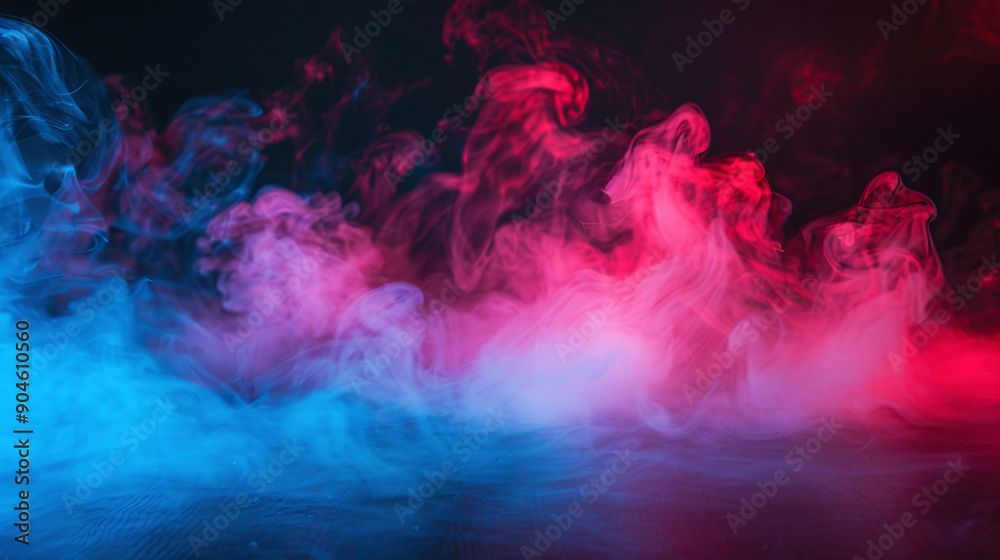 Fog in red blue neon light on black background. Fog in red blue neon light on black background.