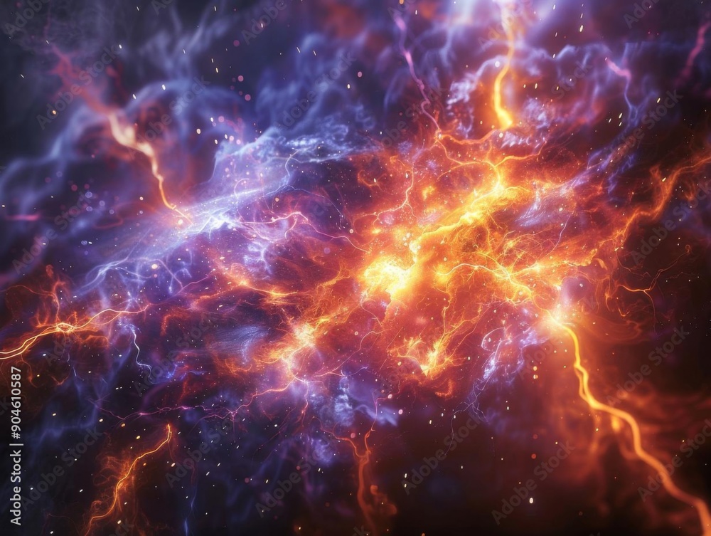 Abstract cosmic energy with blue and orange lightning Abstract cosmic energy with blue and orange lightning