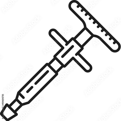 Chiropractic medicine icon of activator adjustment tool for spine manipulation therapy, vector line pictogram. Chiropractor activator adjustment tool for body back muscles and spine joints treatment