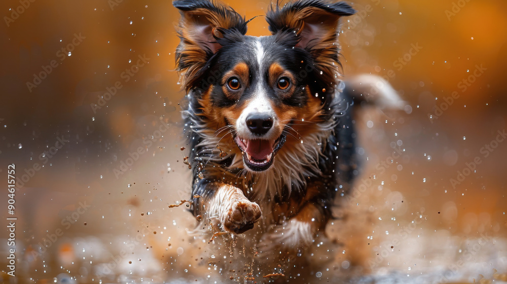 Dog Running Through Snow with Open Mouth - Winter Pet Adventure Dog Running Through Snow with Open Mouth - Winter Pet Adventure