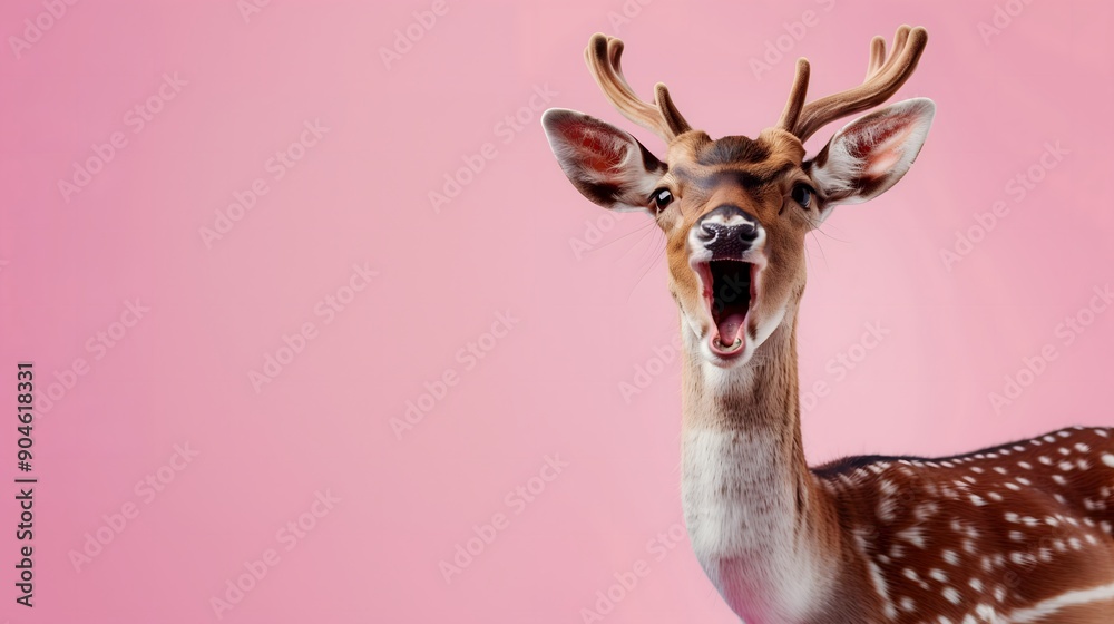 Obraz premium Surprised Deer with Pink Background