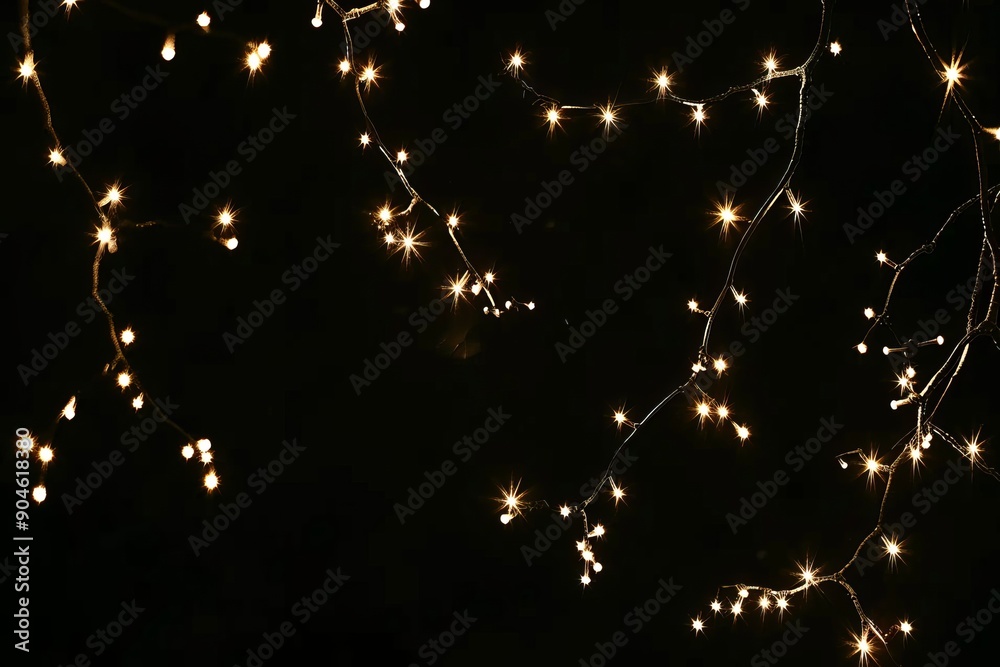 Fototapeta premium Glowing string lights in dark ambiance evoke mystery and intimacy in a nocturnal setting.