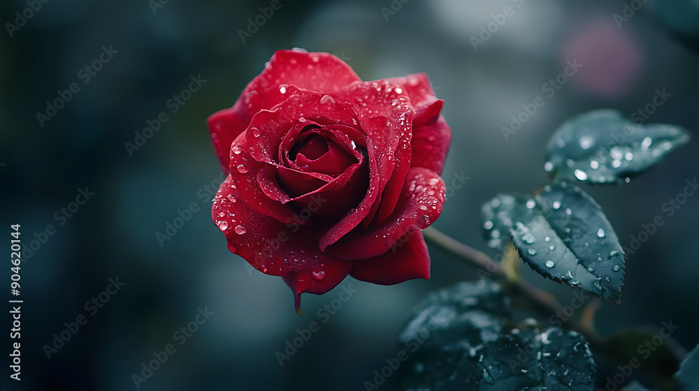 Beautiful red rose blooming after the rain in the garden Beautiful red rose blooming after the rain in the garden