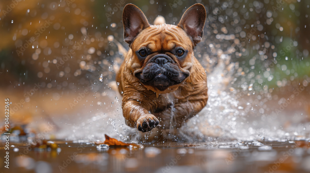 Joyful Pug Puppy Splashing in Water: Cute Pet Photography