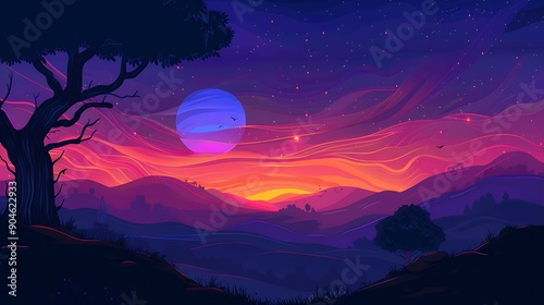 Vibrant Sunset Over Rolling Hills