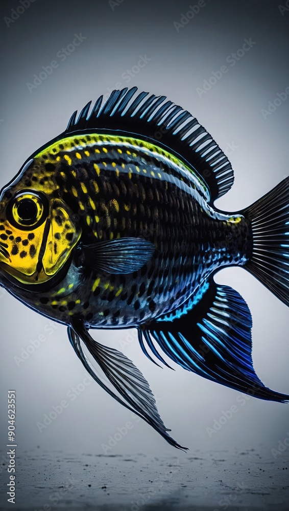 Obraz premium Colorful beautiful fish silhouette neon line, beautiful silhouette