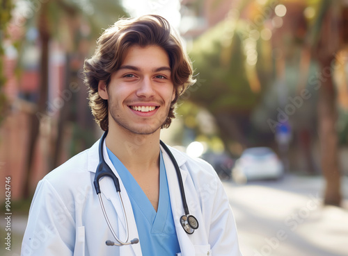 Obraz na płótnie A smiling male doctor outdoors, home health care concept w salonie
