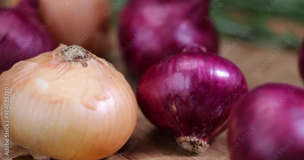 unpeeled red onion on the table, close-up of red onions in the kitchen