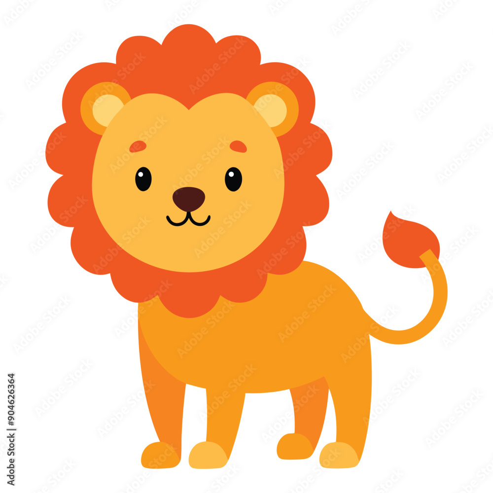 Fototapeta premium Baby Lion Funny friendly greeting lion for kids and children, African humorous safari animal mascot Minimalist, illustration, minimalist art, vector illustration, 