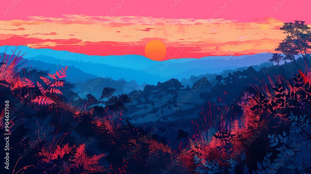 Sunset Landscape with Vivid Hues Sunset Landscape with Vivid Hues