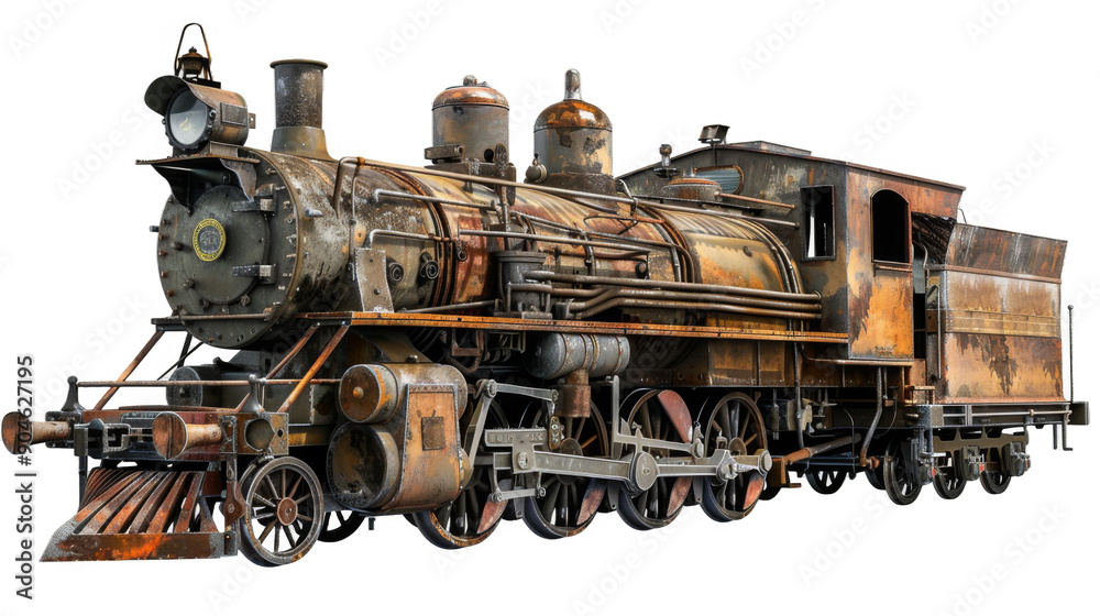 Naklejka premium An old train with rusted wheels and a black smoke stack