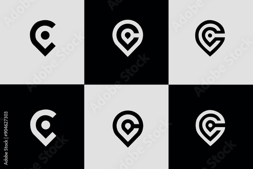 abstract Point, location, gps logo design vector template, design template letter C with pin location logo vector