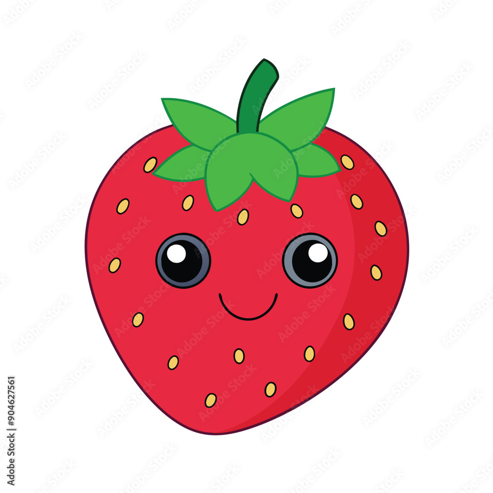 Obraz premium Cute funny strawberry fruit character, cartoon style, isolated on white background
