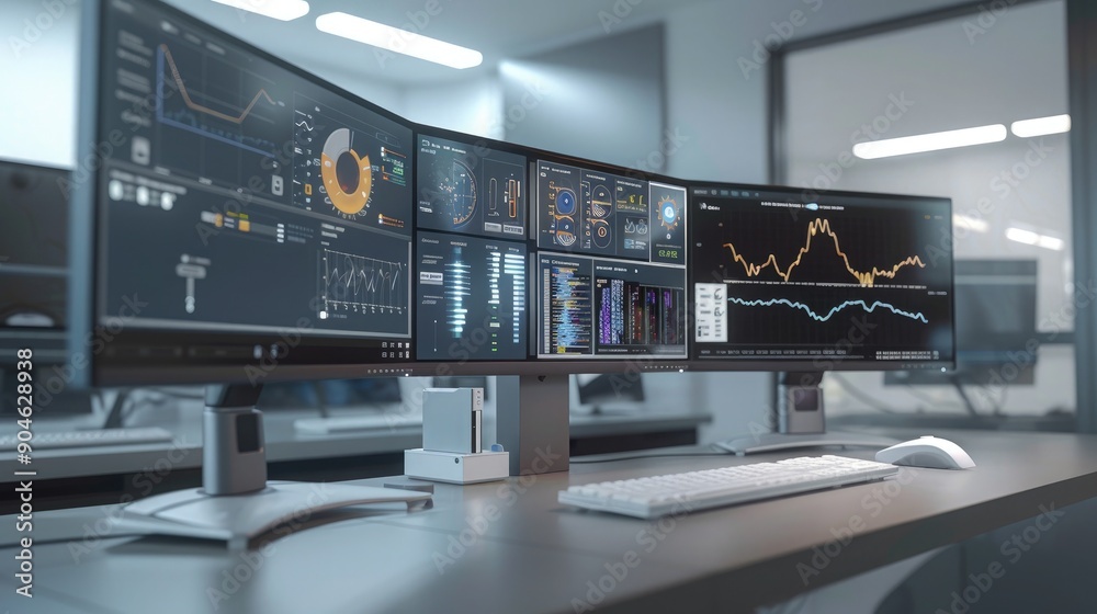 Fototapeta premium An advanced diagnostic workstation featuring AI tools, with real-time data visualization and interactive analysis displays.