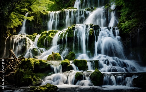 Lush Green Forest Waterfall