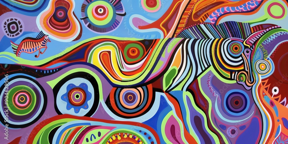 An abstract surreal illustration of a zebra in vibrant colors.