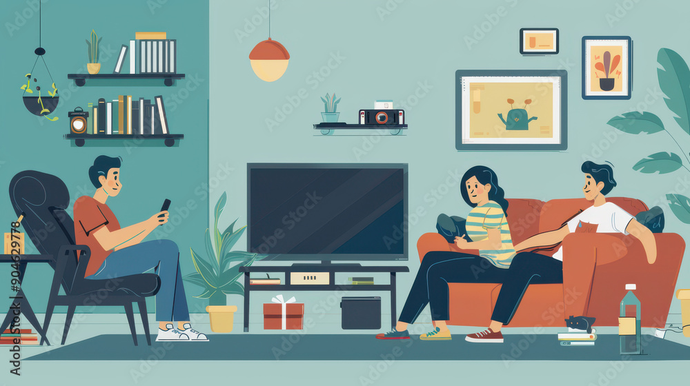 Married Asian partners having a movie night in their living room Married Asian partners having a movie night in their living room