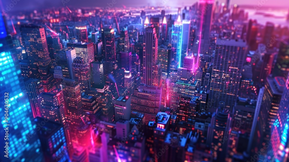 Nighttime Cityscape with Neon Lights Nighttime Cityscape with Neon Lights