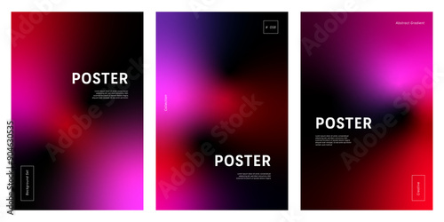 Set of three minimal background in vivid red and pink gradient on dark copy space for template cover backdrop post design
