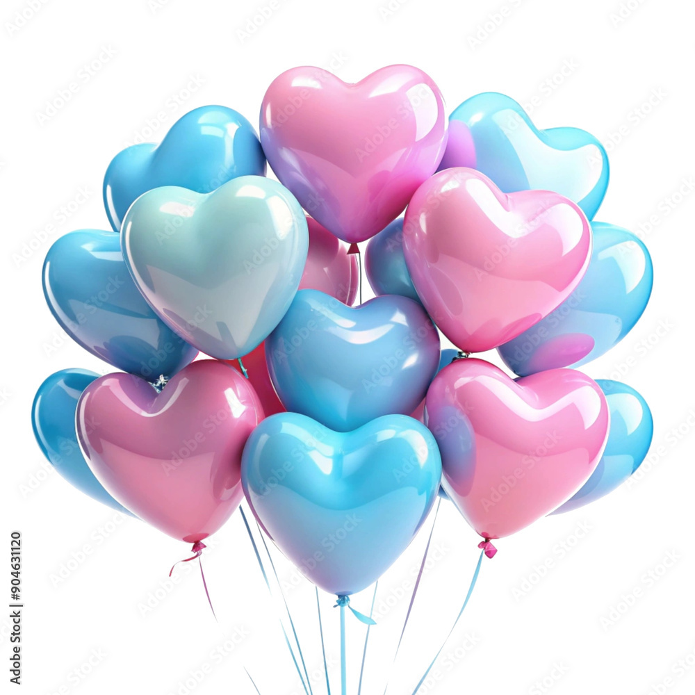 Blue and Pink Heart shape balloons isolated on transparent background cutout Blue and Pink Heart shape balloons isolated on transparent background cutout