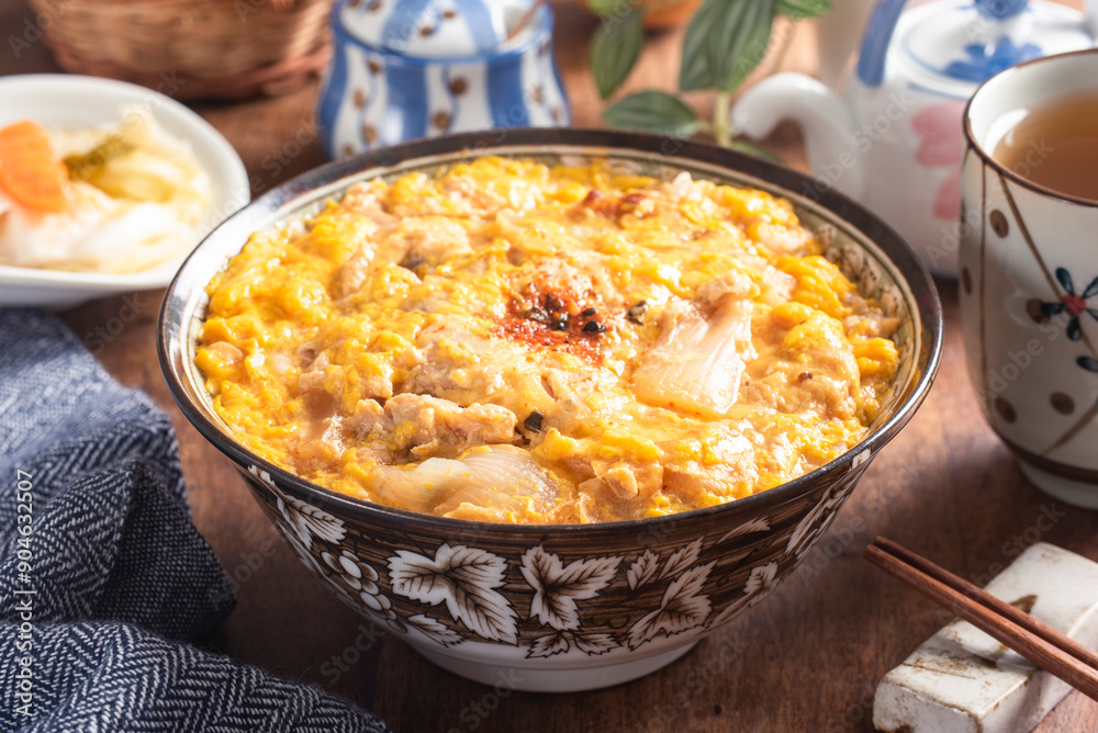 Oyakodon - bowl of chicken and egg served on rice Oyakodon - bowl of chicken and egg served on rice