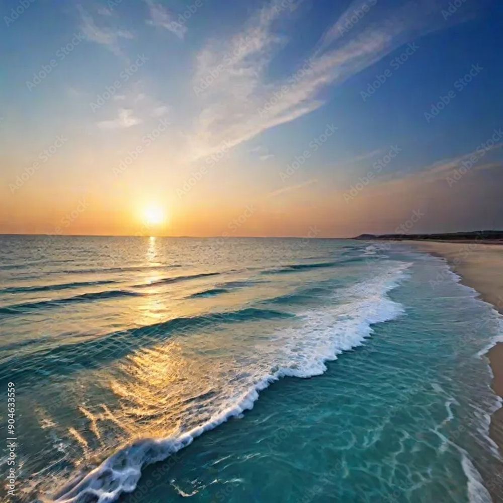Fototapeta premium The seaside offers a captivating display of natural beauty that enchants the senses and soothes the soul. Picture a vast expanse of shimmering blue waters stretching out to meet the horizon