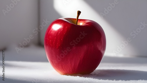 red apple isolated on white snow background