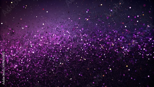 Dark purple glitter sparkle confetti abstract background and invite for Halloween night, Mardi Gras, birthday party, club, or Christmas